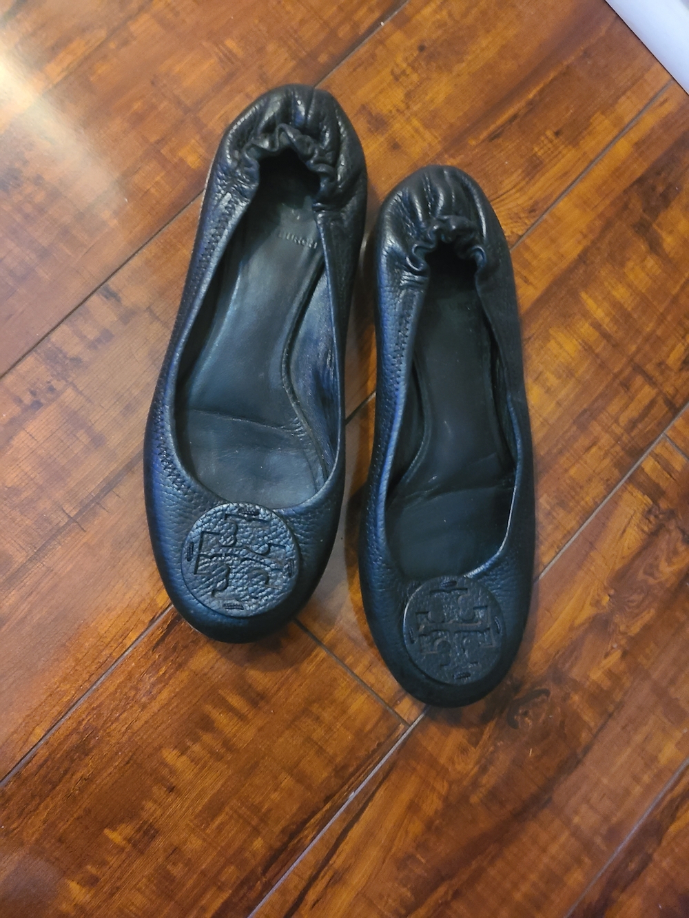 Tory Burch Black Leather Reva Ballet Flats